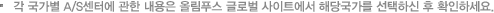 각 국가별 A/S센터에 관한 내용은 올림푸스 글로벌 사이트에서 해당국가를 선택하신 후 확인하세요.